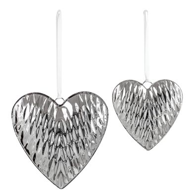 Edelstahl Herzanhänger 2er Set 21 und 14 cm Diamanten-Optik Anhänger Wand Deko