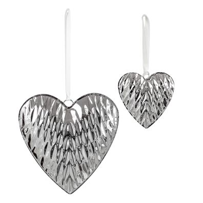 Deko Herz Set 2-tlg. 21 & 10 cm zum Aufhängen Edelstahl Diamanten-Optik Wanddeko