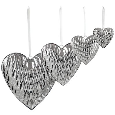 Deko Herzanhänger 4-tlg. 27, 21, 14 & 10 cm Edelstahl Diamanten-Optik Anhänger