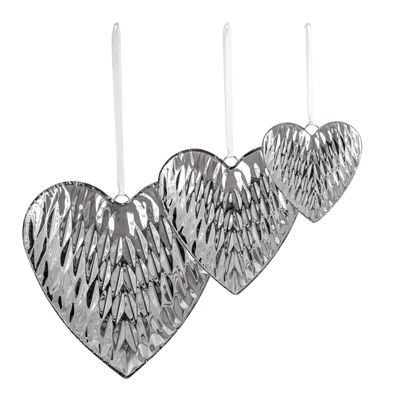Edelstahl Deko Herzen 3er Set 27, 21 und 14 cm Diamanten-Optik Wand- & Fenster