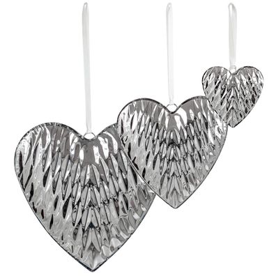 Deko Herzanhänger 3-tlg. 27, 21 & 10 cm Edelstahl Diamanten-Optik Fensterdeko
