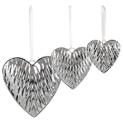 Deko Herz Set 3-tlg. 21, 14 und 10 cm Edelstahl Diamanten-Optik zum Aufhängen