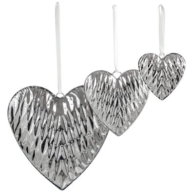 Deko Herzen 3er Set 27, 14 und 10 cm Edelstahl Diamanten-Optik Wand-Dekoration
