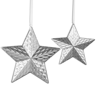 Deko Stern Set 2-tlg. 27 & 21 cm Edelstahl Diamanten-Optik Fenster- und Wanddeko