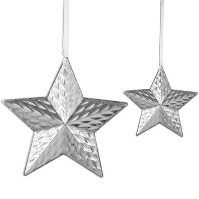 Deko Stern Anhänger 2er Set 27 & 14 cm Edelstahl Diamanten-Optik Wand Dekoration