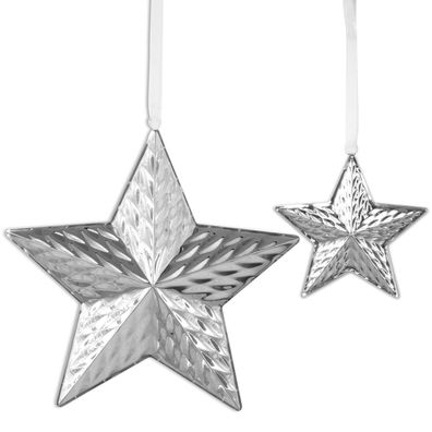 Deko Sterne 2er Set 27 und 10 cm Edelstahl Diamanten-Optik Fensterdeko Anhänger