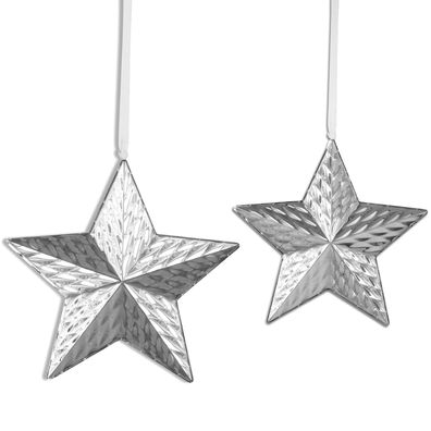 Edelstahl Sternanhänger 2er Set 21 und 14 cm Diamanten-Optik Anhänger Wand Deko