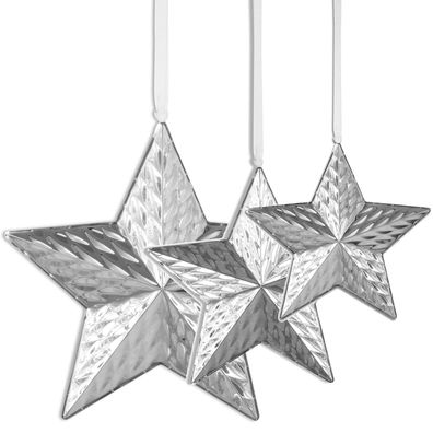 Edelstahl Deko Sterne 3er Set 27, 21 und 14 cm Diamanten-Optik Wand- & Fenster