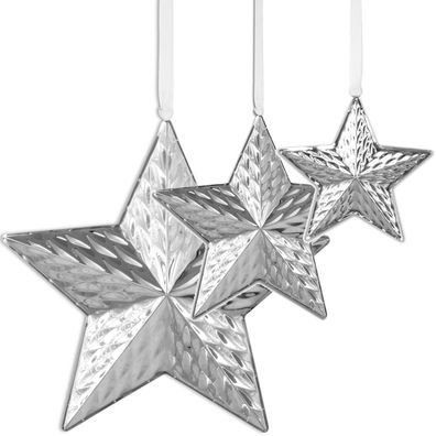 Deko Sternen 3er Set 27, 14 und 10 cm Edelstahl Diamanten-Optik Wand-Dekoration