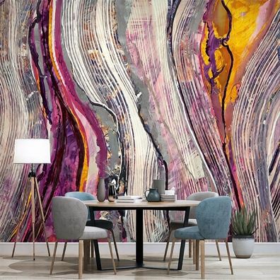 Fototapete Abstrakt Marmoreffekt Lila Gold Modern Wandtapete Wohnzimmer XXL 4962