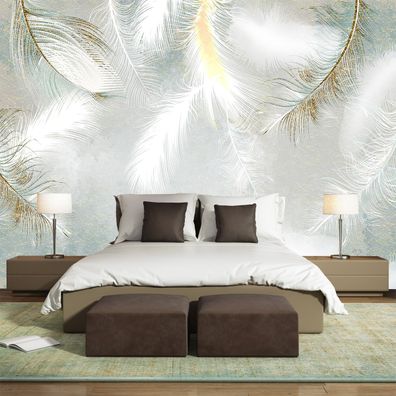 Fototapete Federn Weiß Gold Luxus Wandtapete Schlafzimmer Modern Wandbild 4963