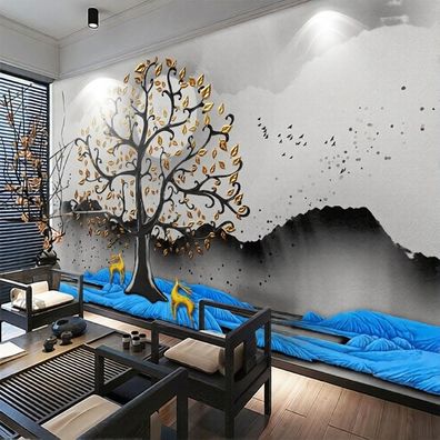 3D Baum Wandtapete Landschaft Berge Wasser Fototapete Wohnzimmer Schlafzimm 4977