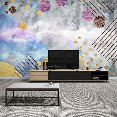 3D Abstrakt Wandtapete Geometrisch Gold Blau Fototapete Wohnzimmer Modern 4979