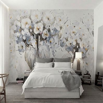 3D Blumen Wandtapete Orchideen Fototapete Weiß Grau Wohnzimmer Schlafzimmer 4980