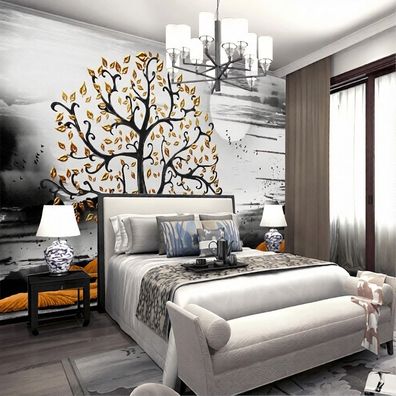 3D Baum Fototapete Schlafzimmer Wandtapete Wald Landschaft Modern Schwarz 4984