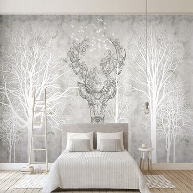 3D Hirsch Wald Fototapete Wandtapete Bäume Natur Wohnzimmer Schlafzimmer 4985
