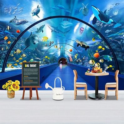 Fototapete Unterwasserwelt Aquarium 3D Meer Fische Delfine Wandtapete XXL 4991