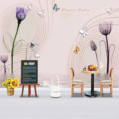 Fototapete Blumen Schmetterlinge 3D Effekt Wandtapete Floral Wohnzimmer 4992