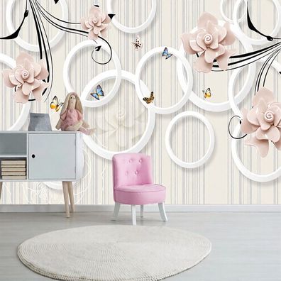 Fototapete Blumen Schmetterlinge 3D Optik Wandtapete Floral Wohnzimmer Deko 4993