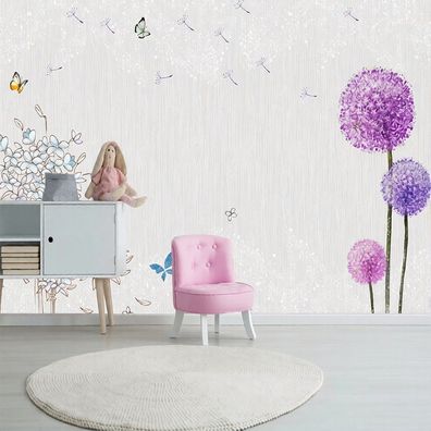 Fototapete Kinderzimmer Blumen Schmetterlinge Pusteblumen Rosa Lila 4994