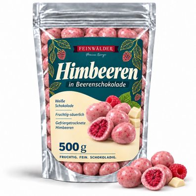 Feinwälder® Schokohimbeeren 500 g, gefriergetrocknete Himbeeren in weißer Schokolade