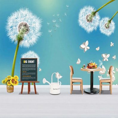 Fototapete Pusteblumen Schmetterlinge Blau Kinderzimmer Wandtapete XXL 3D 4995