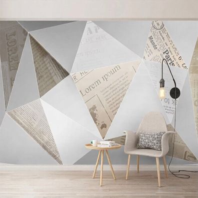 Fototapete Geometrisch 3D Zeitung Vintage Grau Beige Wandtapete Wohnzimmer 4996