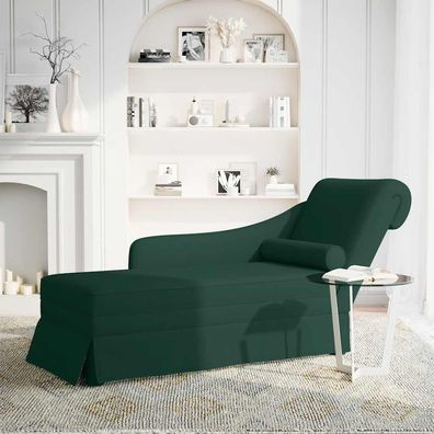 vidaXL Chaiselongue mit Nackenrolle Rechter Armlehne Dunkelgrün Samt