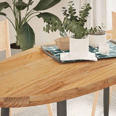 vidaXL Tischplatte Hellbraun 140x60x4 cm Massivholz Eiche Oval