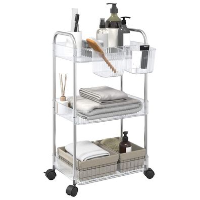 vidaXL Aufbewahrungswagen 3 Etagen Transparent 37x28x68 cm Acryl