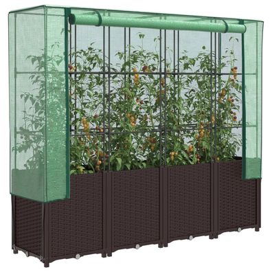 vidaXL Hochbeet mit Gewächshaus-Aufsatz Rattan-Optik 160x40x153 cm