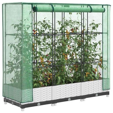 vidaXL Hochbeet mit Gewächshaus-Aufsatz Rattan-Optik 120x40x123 cm