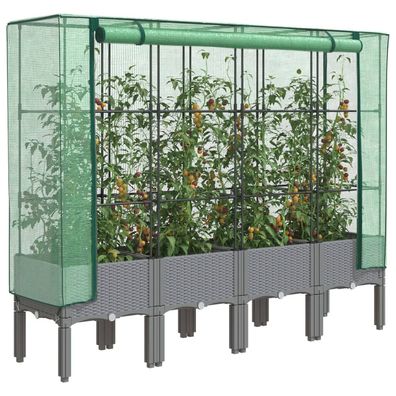 vidaXL Hochbeet mit Gewächshaus-Aufsatz Rattan-Optik 160x40x140 cm