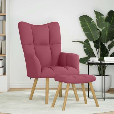 vidaXL Relaxsessel mit Hocker Weinrot Stoff