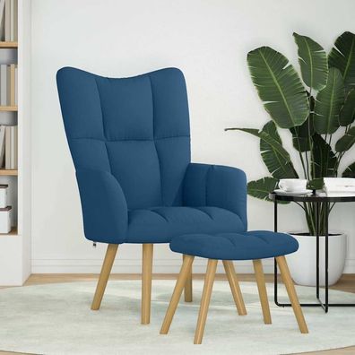 vidaXL Relaxsessel mit Hocker Blau Stoff