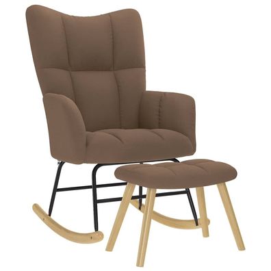 vidaXL Schaukelstuhl mit Fußhocker Braun Stoff