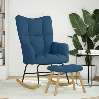 vidaXL Schaukelstuhl mit Fußhocker Blau Stoff