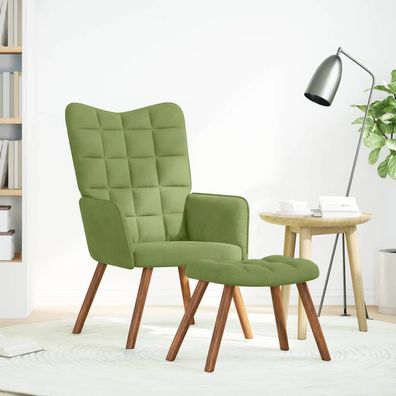 vidaXL Relaxsessel mit Hocker Hellgrün Samt