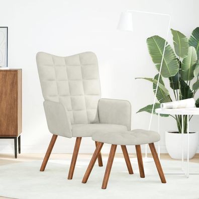 vidaXL Relaxsessel mit Hocker Creme Samt