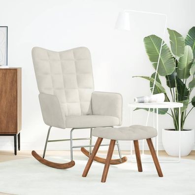 vidaXL Schaukelstuhl mit Hocker Creme Samt