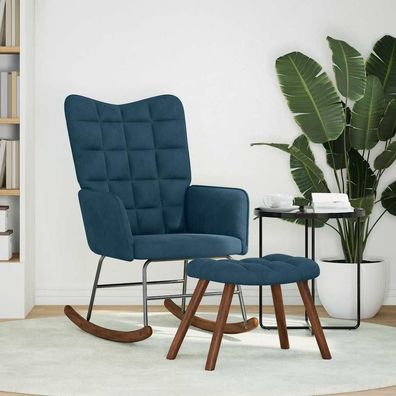 vidaXL Schaukelstuhl mit Hocker Blauer Samt