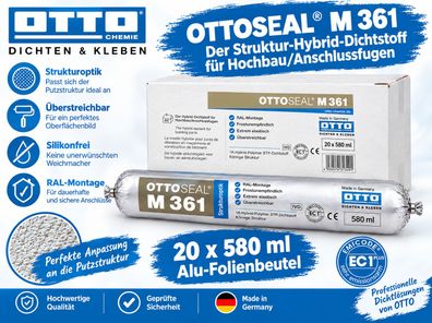 20x Ottoseal M361 580 ml Hybrid Polymer Dichtstoff RAL 9016 RAL Montage Fassade Beton
