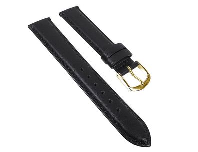 Taurus Uhrenarmband | Kalbsleder schwarz mit Naht, kurze Länge 30122