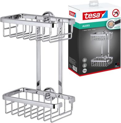 tesa ALUXX Duschregal ohne Bohren, Aluminium, verchromt, rostfrei, zweistöckig, inkl