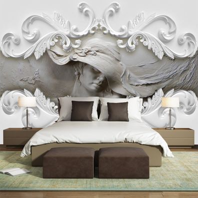 Fototapete 3D Barock Frau Weiß Ornamente Wandbild Wohnzimmer Luxus Dekor 10923