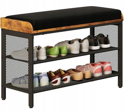 Schuhschrank / Schuhregal mit Sitzfläche - Rustikales Braun, 2 Ablagen, Loft-Stil