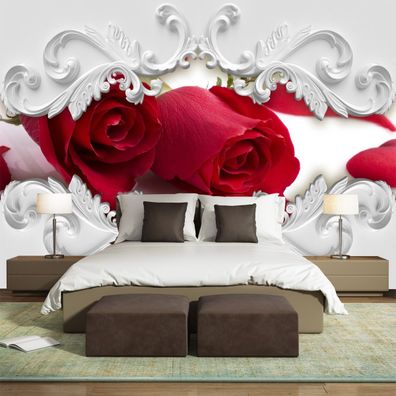Fototapete 3D Rosen Rot Barock Ornamente Schlafzimmer Wandbild Romantik 10924