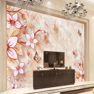Fototapete Blumen Schmetterlinge Vintage Wohnzimmer Wandbild Floral Tapete 10927