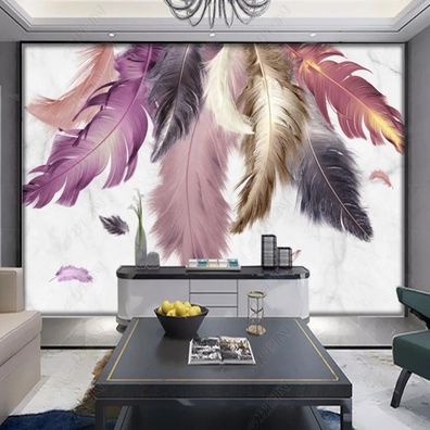 Fototapete Federn 3D Bunt Rosa Lila Modern Wohnzimmer Wandbild XXL Luxus 10930