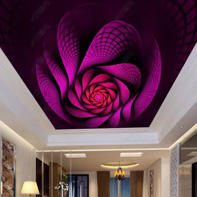 3D Deckenfolie Rose Lila Pink Blume Decke Wandbild Wohnzimmer Schlafzimmer 10932
